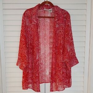 22W/ 24 W Vintage White Stag Red Paisley Sheer Kimono-Inspired Blazer Buttons